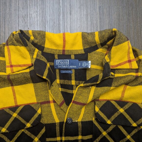 Ralph Lauren Polo | Men's Small Flannel Yellow/Black Plaid Shirt - Picture 2 of 4
